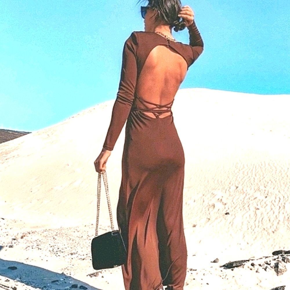 NWT Zara Midi Open Back Maroon Dress With Shoulder Pads Sz L #0239